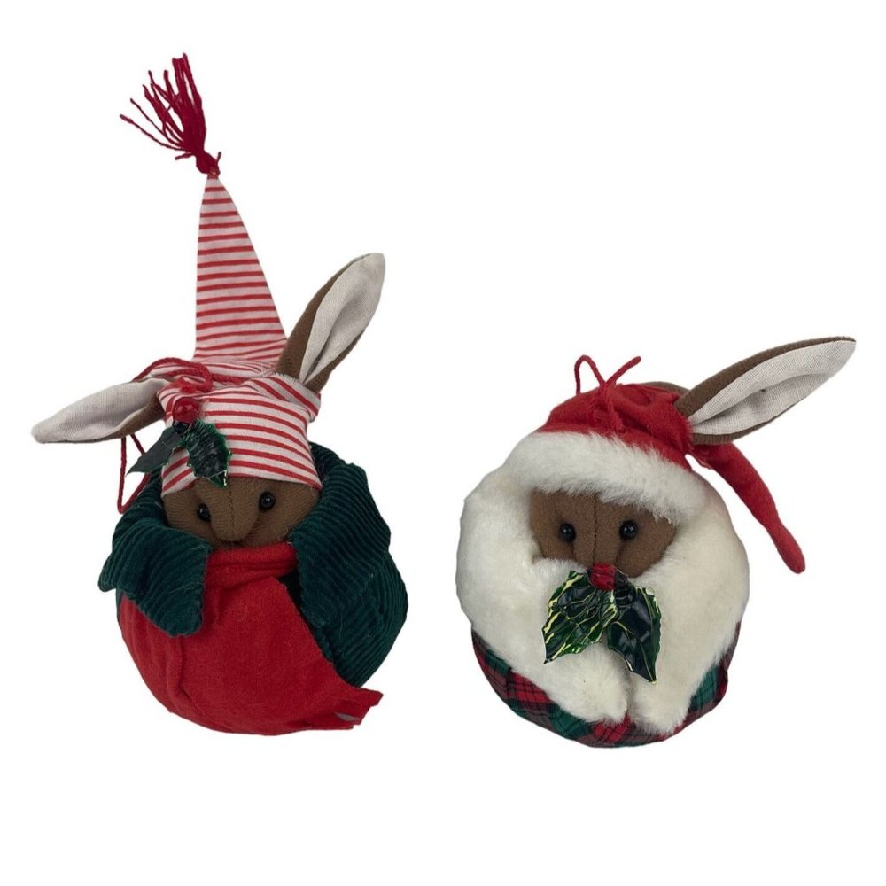 Coynes & Company Christmas Mice Hanging Ornaments‎ 4” Plush Cloth Vintage